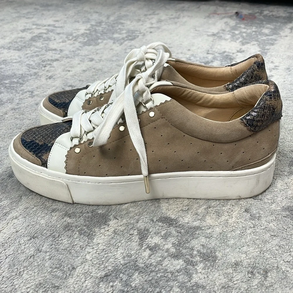 Joie Handan Camel Tan Suede Snakeskin Toe Platform Sneaker Sz 39